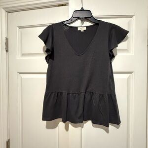 LOFT Black Peplum Ruffle Blouse